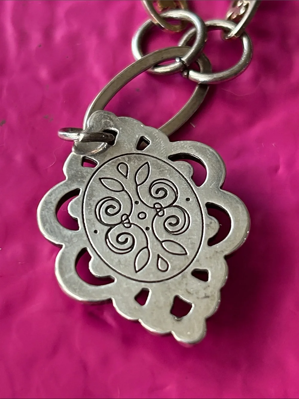 Brighton retired Oval Stone two tone chain necklace, filigree pendant